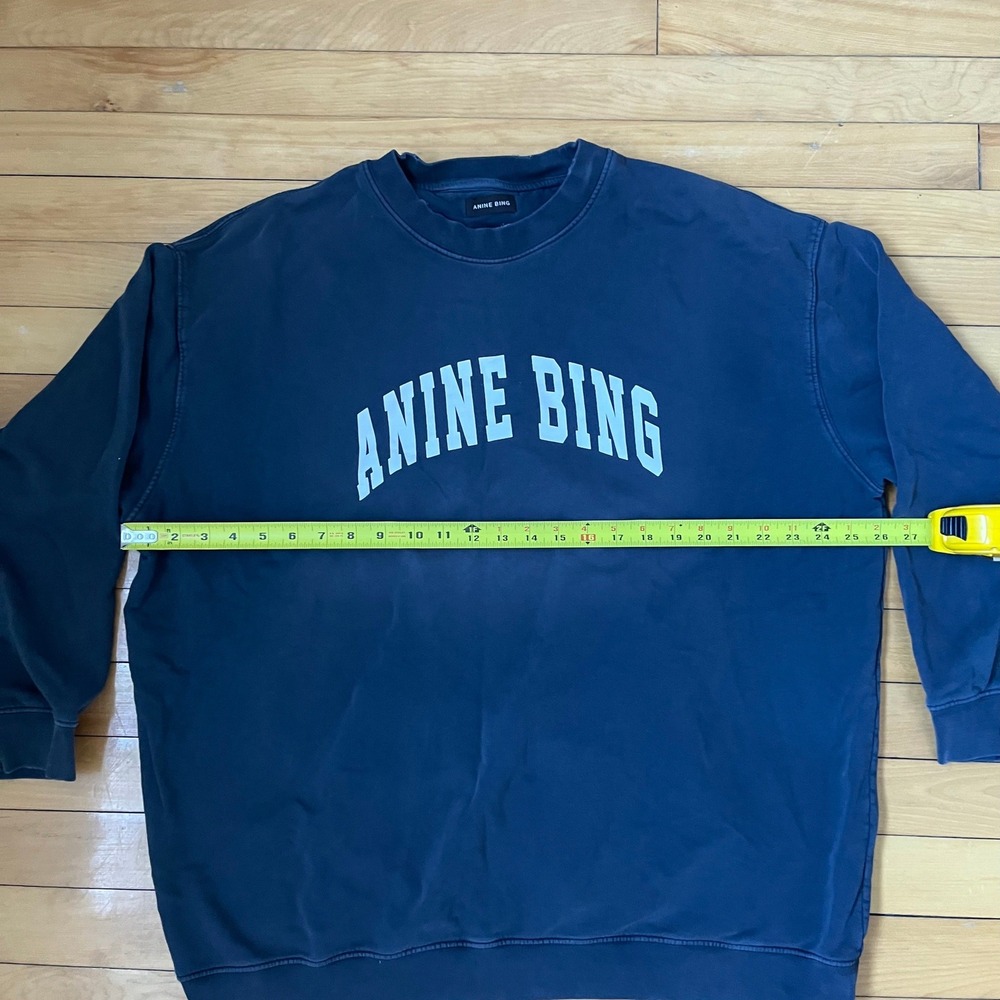 Anine Bing Navy Blue Oversized Graphic Logo Crew Neck Sweatshirt Distressed - Picture 7 of 12